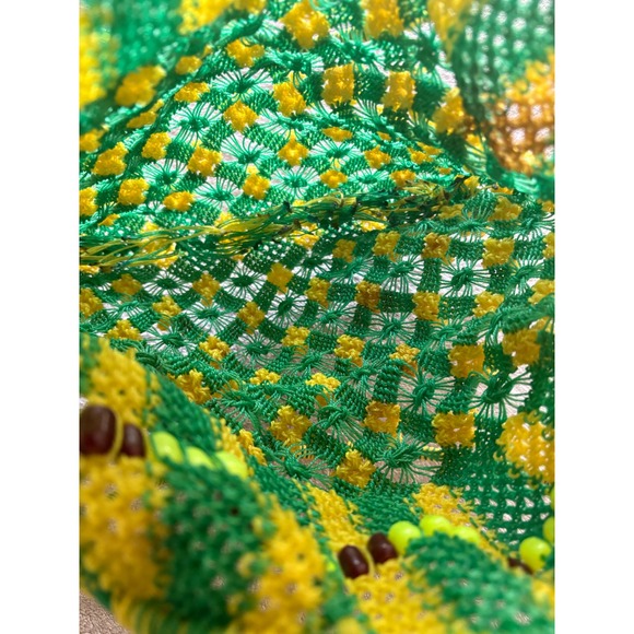 Handmade Macrame Beaded Tote Bag Unique Design Green Yellow - Picture 6 of 6